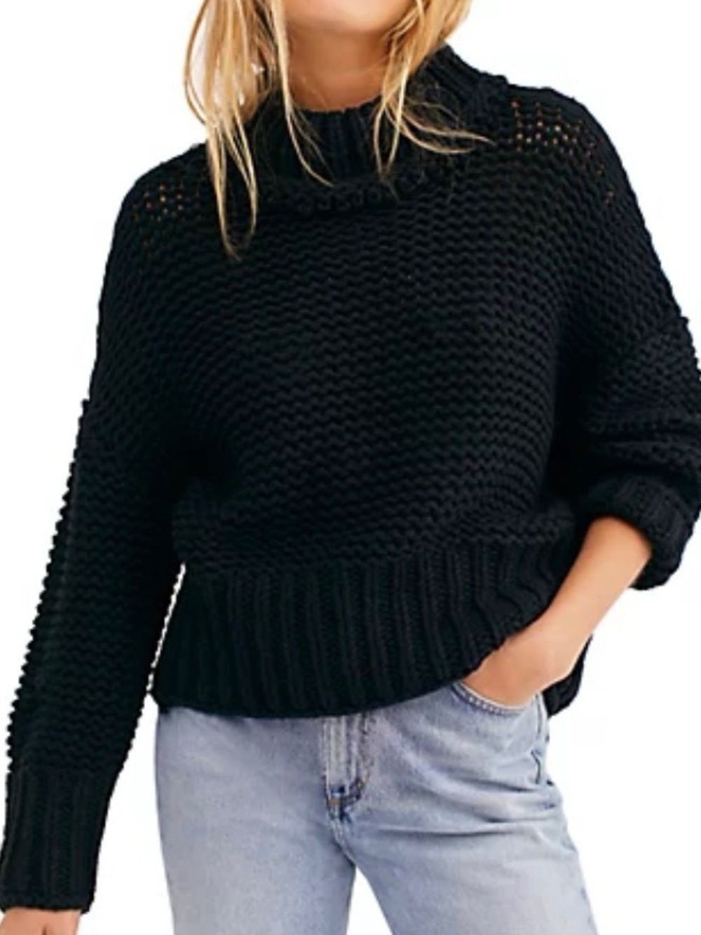 Free People Black Chunky Knit Cowl Sweater